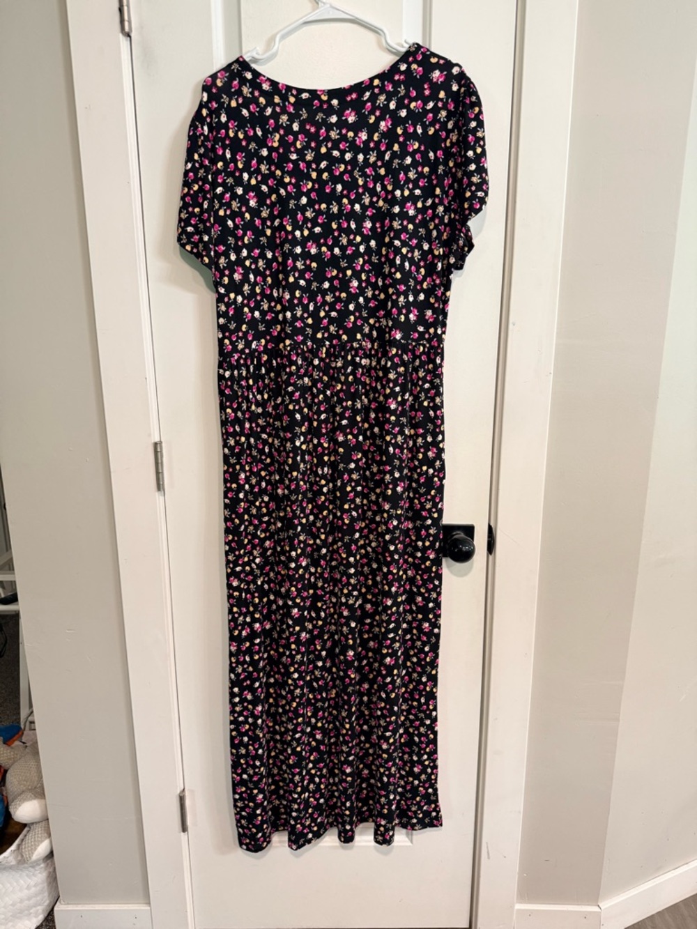Popyoung Maxi Dress 2X Black Pink Floral Empire Waist Pockets NWT - Picture 5 of 7